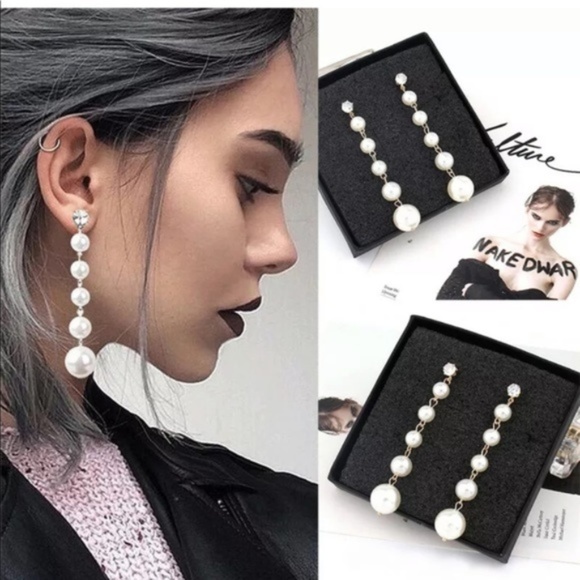 Jewelry - Beautifu lBig Pearl Long Tassel Dangle Earring New